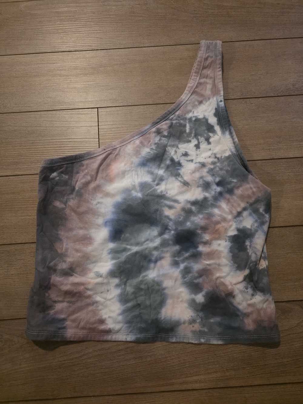 American Eagle Outfitters One-Shoulder Tie-Dye Tank Top - Blue, Pink, Gray - Picture 1 of 2
